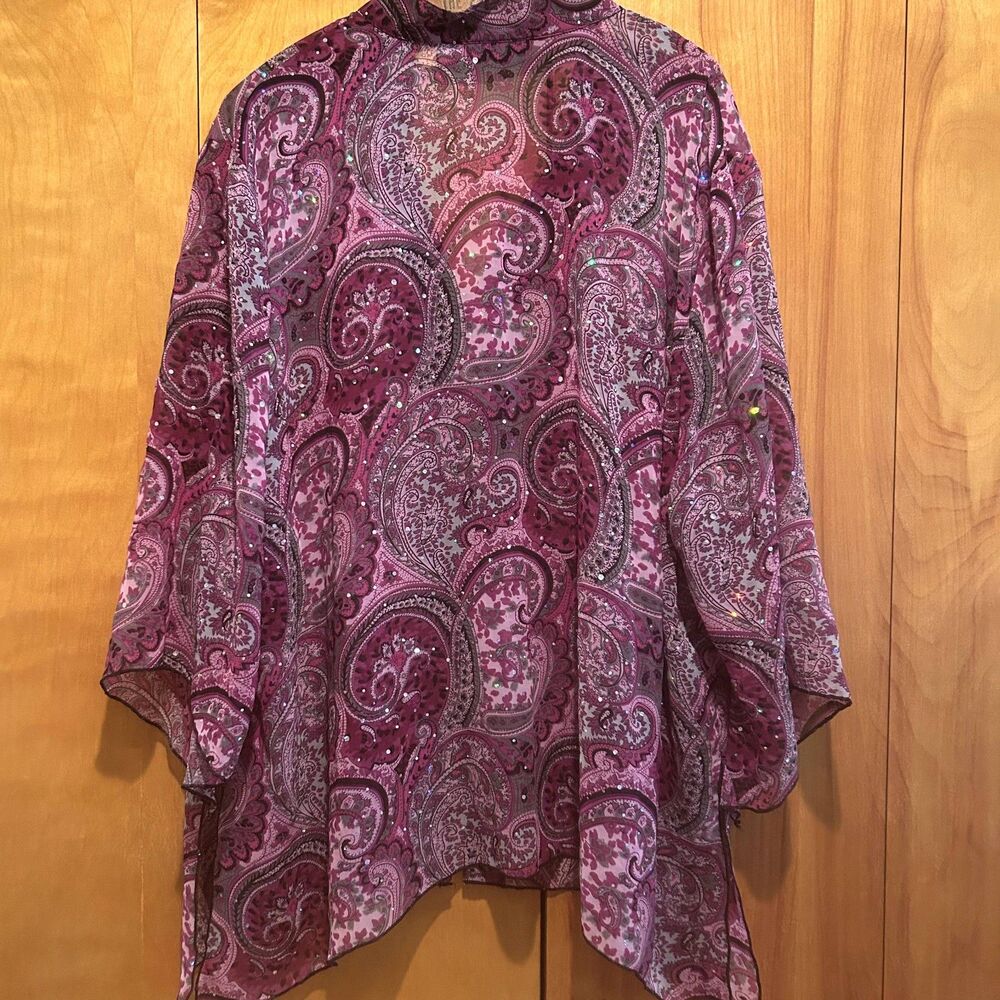 Maggie Barnes Womens Purple Pink Paisley Blouse-Beaded-Sz 2X-Flowy-Fairy-Event - Picture 7 of 8